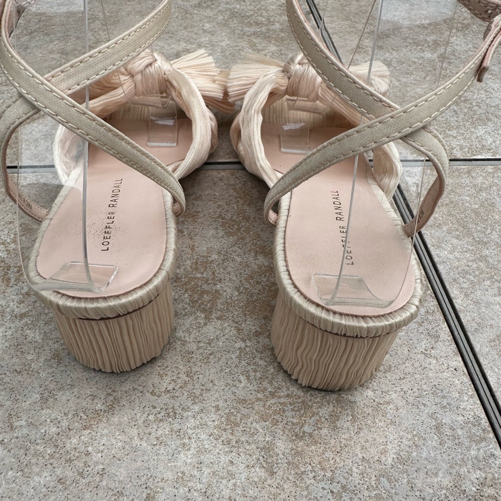 Loeffler Randall Metallic PEARL Knotted Bow Ankle-Strap Block Heel Sandal - Picture 8 of 15